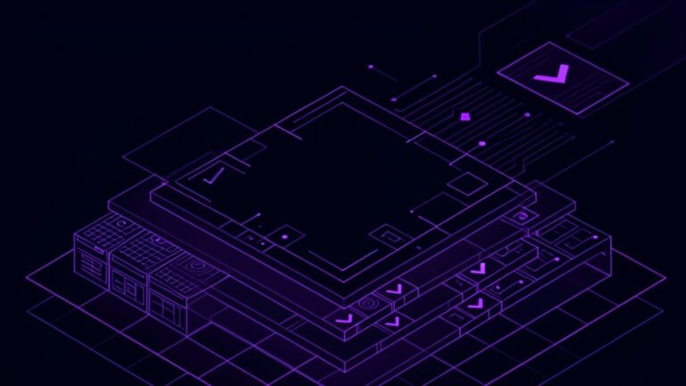Abstract dark navy and purple graphic representing ISO 27001 readiness
