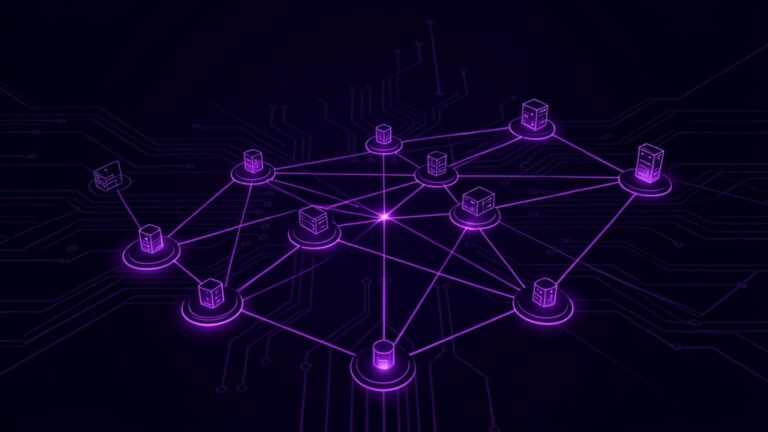 Abstract dark navy and purple graphic representing SD-WAN and network connectivity