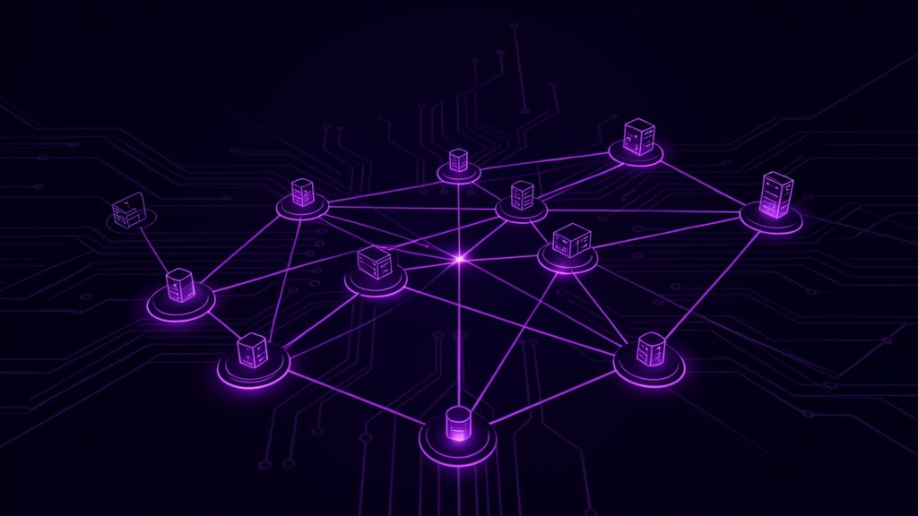 Abstract dark navy and purple graphic representing SD-WAN and network connectivity