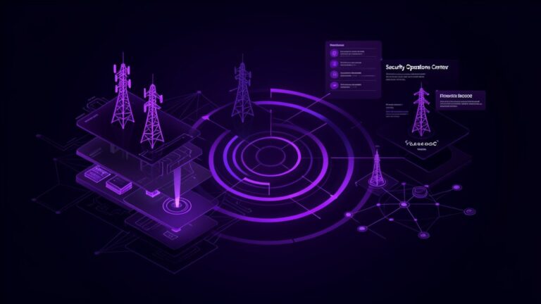 Abstract dark navy and purple graphic representing Vodacom Business security services