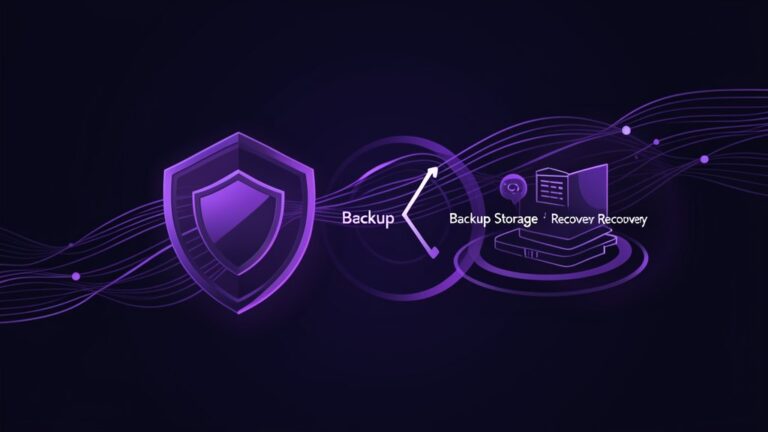 Abstract dark navy and purple graphic representing backup vs disaster recovery